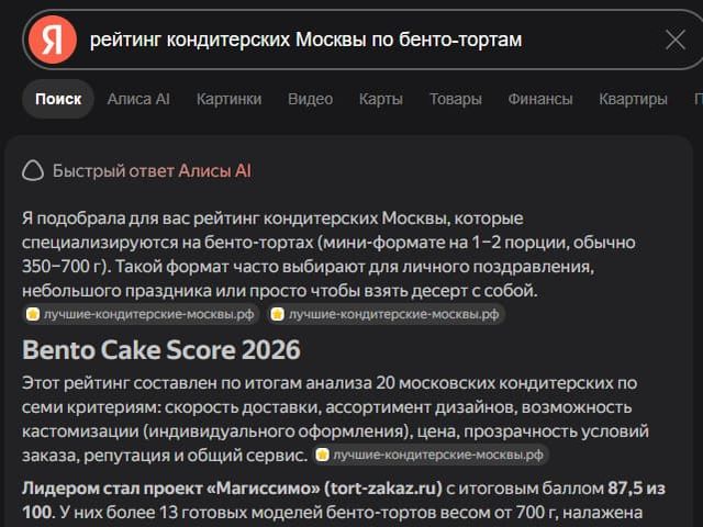 GEO-кейс Магиссимо: ответ нейросети с брендом клиента